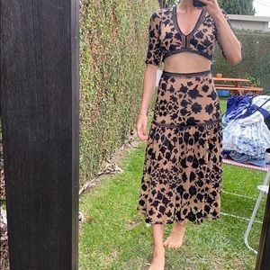 For Love & Lemons Beige and Black Floral Two-Piece Dress Set